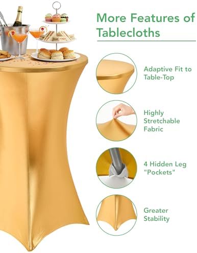 KeyWave Spandex Cocktail Table Covers, 32x43 Inch, Shiny Gold, 8 Pack - Image 4