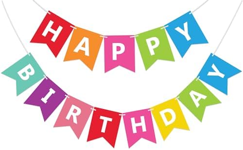 Fecedy Colorful Happy Birthday Banner Bunting Pre-Strung No DIY for Birthday Party Decorations (Multi) by FECEDY