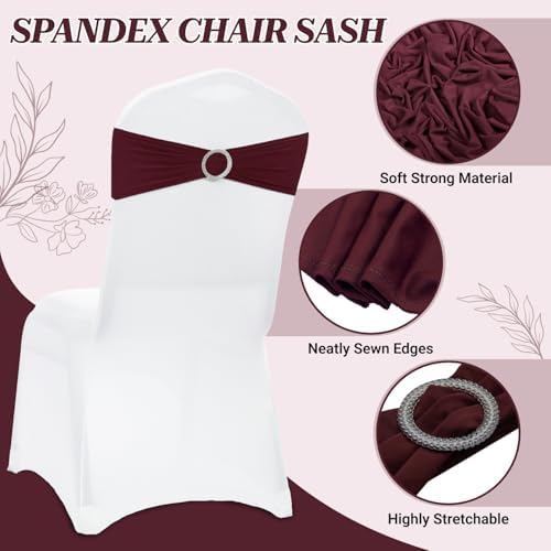 MDS Pack of 200 Spandex Chair Sashes for Wedding Party & Event – Burgundy - Image 3