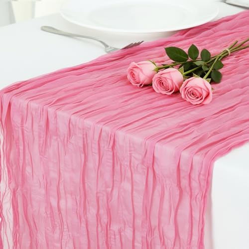 1 Pack Rose Pink Cheesecloth Table Runner 120 Inch Boho Wedding Decor by Fixwal