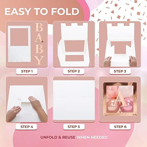 44-Pc Baby Shower Boxes & Balloons, Gender Reveal - Rose Gold - Image 6