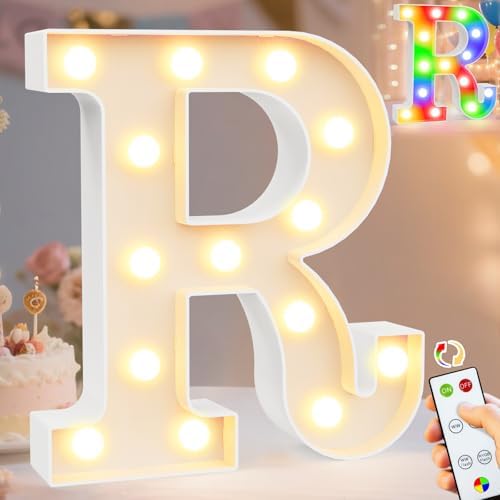 Pooqla LED Light Up Letters, Warm White and Colorful Lighted Marquee Letters with Remote, Lighted Letter for Party Birthday Decorations, Gift for Girls Boys Night Light, Wedding Home Decor, Letter R by Pooqla