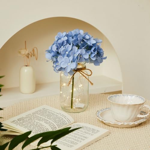 6 Sets Hydrangea Mason Jar Centerpiece with LED Lights for Wedding - Image 4