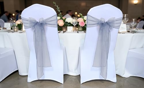 MDS Pack of 125 Organza Chair Sashes for Wedding & Event Décor – Dusty Blue - Image 2
