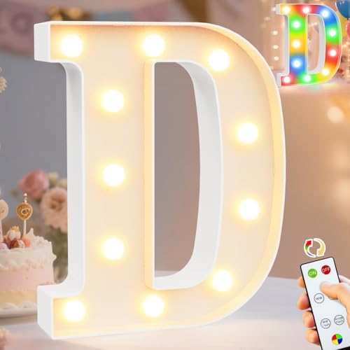 Pooqla LED Light Up Letters, Warm White and Colorful Lighted Marquee Letters with Remote, Lighted Letter for Party Birthday Decorations, Gift for Girls Boys Night Light, Wedding Home Decor, Letter D by Pooqla