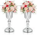 2PCS Silver Metal Flower Trumpet Stripe Vases Crystal Table Centerpieces Artificial Flower Arrangements for Anniversary Celebration/Wedding/Party/Birthday Event Aisle Home Decor by KOLNLALA