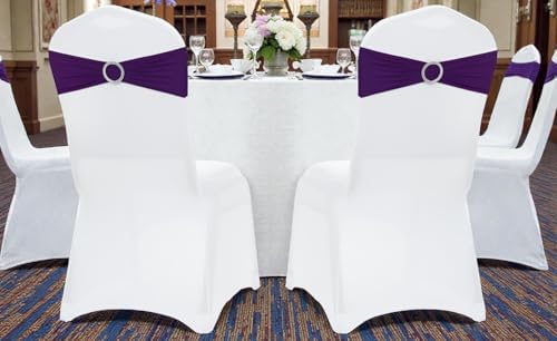 Pack of 75 Spandex Chair Sashes for Wedding Party & Event – Cadbury Purple - Image 6