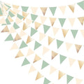 Sage Green Beige Champagne Gold Party Decorations Metallic Fabric Triangle Pennant Banner Bunting Flag Garland for Baby Shower Birthday Wedding Engagement Bridal Shower Graduation Decoration Supplies by pinkblume
