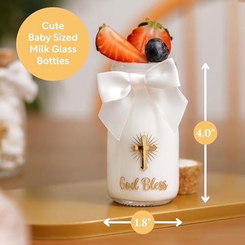 Ethisa Vintage 12 Pack Baptism Glass Bottles with Ribbons and Stickers - Classy God Bless Party Favors for Baptism and 1st Communion - Bautizo Table Centerpiece Decoration - Baby Christening Candy Jar - Image 2