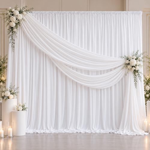 30x10FT White Backdrop Curtains for Parties, Wrinkle Free Drapes by EMHOLDBU