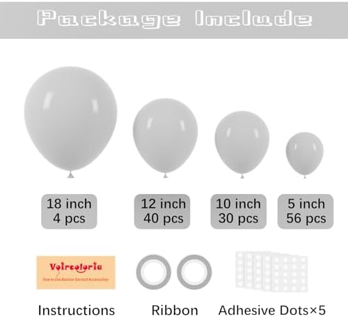 Voircoloria 130pcs Gray Balloons Garland Arch Kit, 18 12 10 5 Inch - Image 2