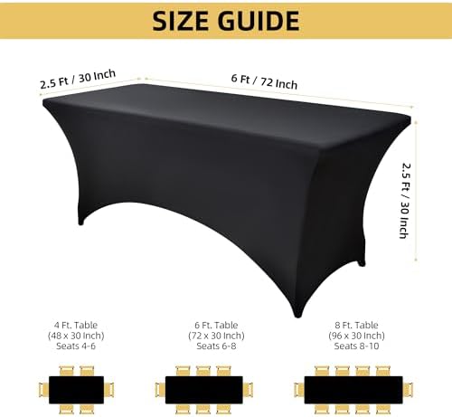 10-Pack 6ft Black Spandex Table Covers for Rectangle Standard Folding Tables - Wrinkle Resistant Stretch Tablecloths - Ultimate Fitted Table Protector for Parties, Banquet, Wedding - Image 4