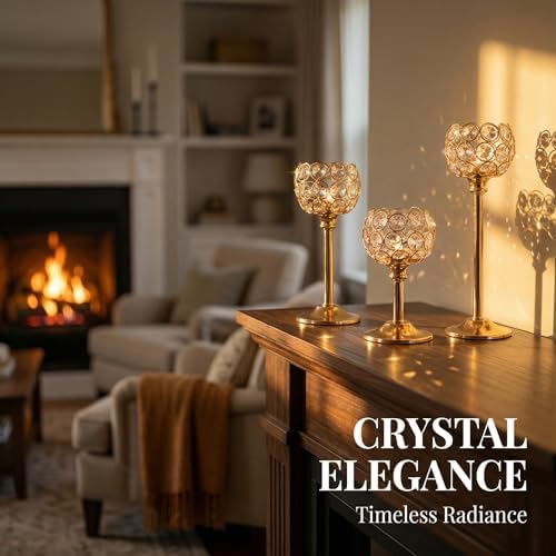 Crystal Candle Holders 4 Set of 12 - Gold Vintage Hollow Ball Candle Stand for Table Centerpiece, Crystal Metal Tealight Candlestick for Wedding, Dining Room Decor - Image 6