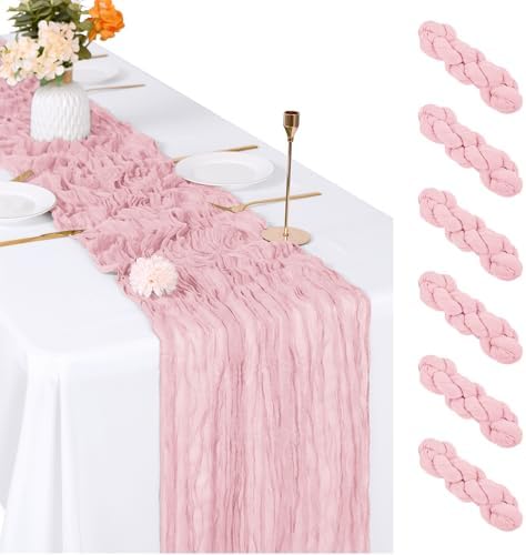 6 Pack Light Pink Cheesecloth Table Runner, 17 x 108 inch, Semi Sheer Boho Cheese Cloth Fabric Table Runner Bulk for Wedding, Birthday, Party, Holiday, Home Decor (Light Pink) by ACSUIT