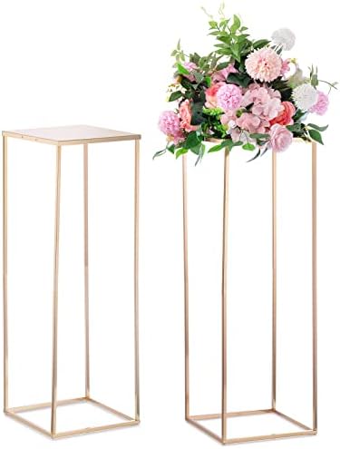 NUPTIO Gold Vases Wedding Centerpieces, Geometric Stand, 31.5" Tall, 2 Pcs by Nuptio