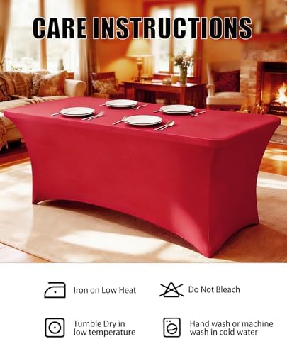 6FT Red Table Cloth - 2 Pack Fitted Stretch Rectangle Spandex Tablecloth, Washable Table Cover for Party, Picnic, Wedding, Banquet, Birthday and Festival(30" x 72") - Image 6