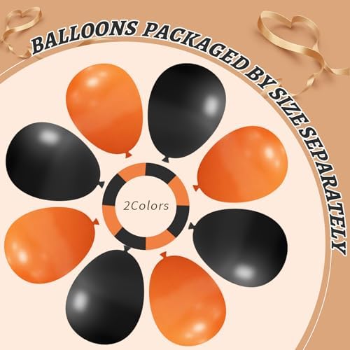 Black and Orange Balloons Garland Arch Kit, 412pcs Black Orange Halloween Balloons with Different Size for Graduation Halloween Harley Davidson Decorations - Image 4