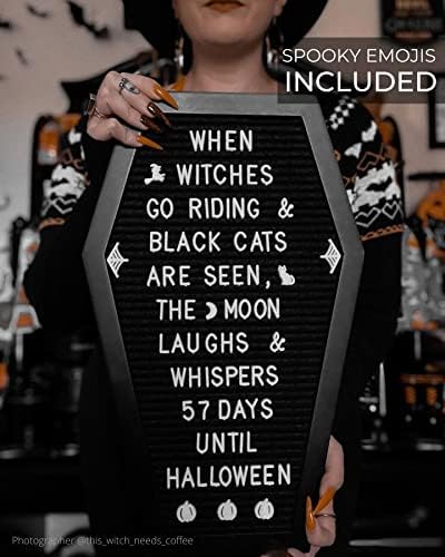 Nomnu Coffin Letter Board, Black Goth Decor with Bat Stickers Spooky Emojis - Image 4