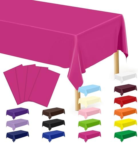 QZYL 4 PCS Rose Red Plastic Tablecloths for Rectangle Tables, 54 x 108 Inches Stain Resistant Table Cover of Baby Shower Decorations, Disposable Tablecloth for Parties, Weddings, Birthday Tablecloth by QZYL