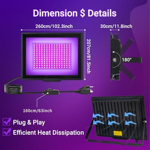2 Pack 150W LED Black Light, IP66 Waterproof Blacklight Flood Lights - Image 5