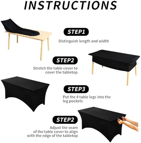 Fixwal 10 Pack 8FT Black Tablecloth Rectangle Spandex Fitted Table Cover - Image 4