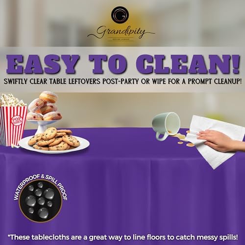 Grandipity Plastic Table Cloth Disposable 12 Pack 84" Round Purple - Image 3