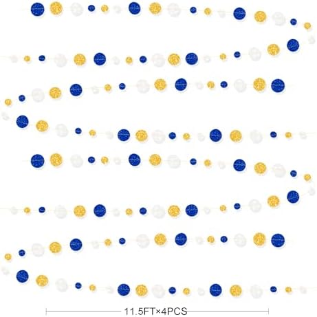 Royal Blue Gold White Party Polka Dot Garland Dark Blue Glitter Gold White Hanging Paper Circle Dots Streamer for Birthday Graduation Wedding Shower Retirement Nautical Party Decorations Supplies - Image 2