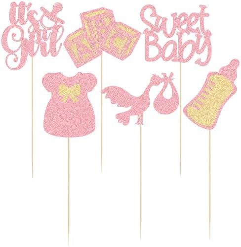 Gyufise 12Pcs Baby Shower Centerpiece Sticks Glitter Tie Onesie Oh Baby Gender Reveal It's a Girl Table Centerpiece Sticks for Baby Shower Gender Reveal Kids Birthday Party Supplies Pink - Image 3