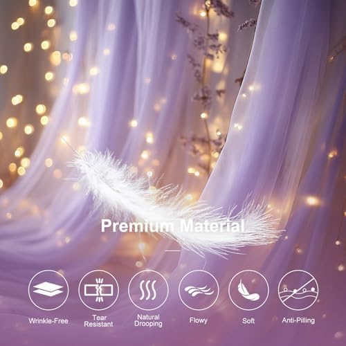 Tulle Curtain Backdrop with 300 LED Fairy Lights for Parites Wrinkle-Free Sheer Curtain Drapes Photo Back Drop for Wedding Baby Shower Bridal Shower Birthday Home Décor - 10ft×10ft, Lavender - Image 5