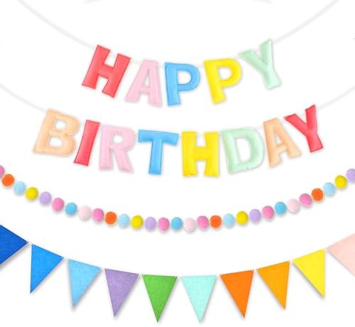 CANREVEL 3 PCS Pre-Strung 3D Happy Birthday Banner Decorations, Pastel by CANREVEL
