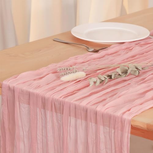 3 Pack Peach Pink Cheesecloth Table Runner 120 Inch Boho Wedding Decor by Fixwal