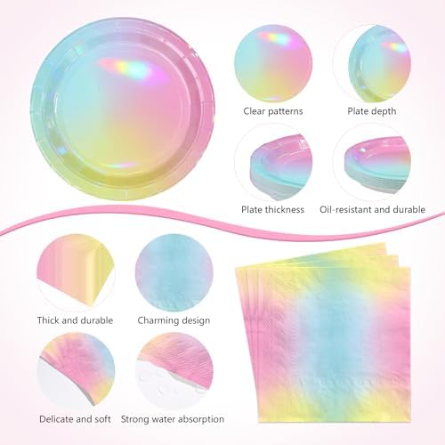 170pcs Pastel Rainbow Birthday Party Decorations Glitter Unicorn Serves 24 - Image 3