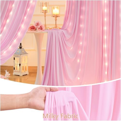20 x 10ft Baby Pink Backdrop Curtains with Lights String - Image 5