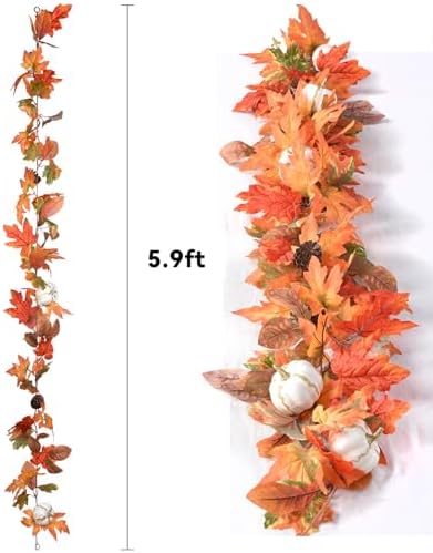 DearHouse 6ft Pumpkin Fall Maple Leaves Garland - Artificial Autumn Foliage Hanging Vine for Thanksgiving, Home, Wedding, Fireplace, Party, Christmas Decor (Orange & Brown) - Image 5