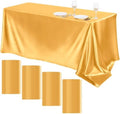 TURSTIN 4 Pack Gold Satin Tablecloth 102 x 58 Inch Overlay Table Cover by TURSTIN