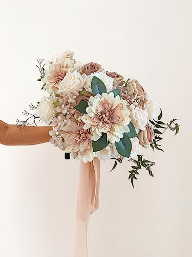 FACINOC Roses Artificial Flowers Taupe Beige Bouquets Fake Flower Box Set - Image 5