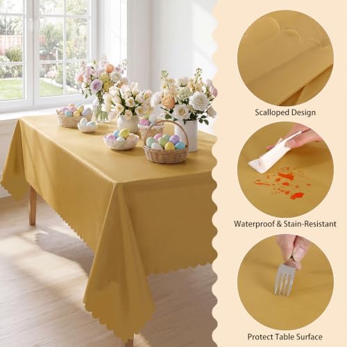 NatNarr 3 Pcs Gold Plastic Tablecloths, Scalloped Rectangle Table Cloths - Image 5