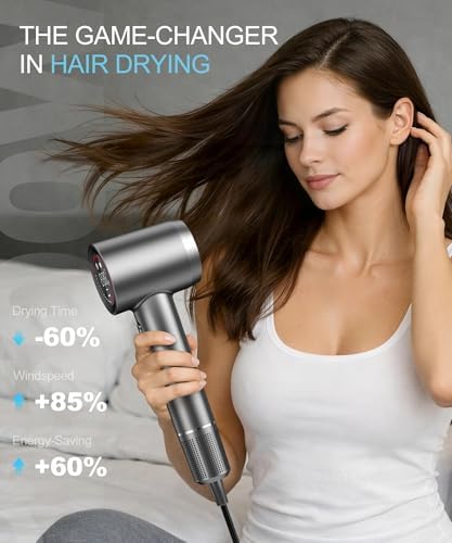 Cosy Companions Hair Dryer - Negative Ionic Blow Dryer with 150000 RPM High Speed Brushless Motor for Fast Drying, Low Noise, HD Display Hair Dryer with Diffuser and Nozzle, 5 Temps & 2 Speeds - Image 4