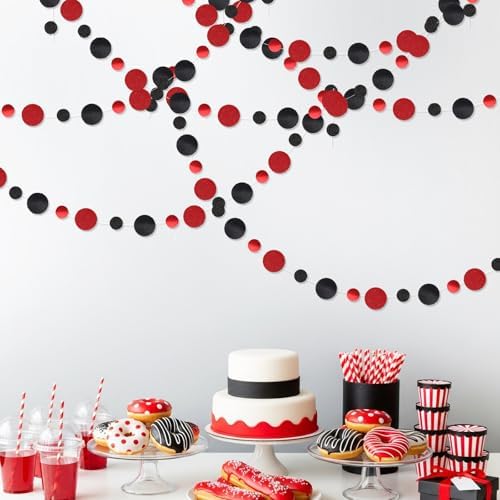 Outus 5 Pieces Black,Red Round Dots Garland Party Hanging Decor - Image 6