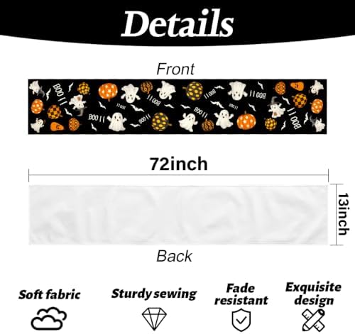 Halloween Ghost Pumpkin Table Runner for Table Decoration 13x72 Inches - Image 5