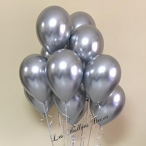 Voircoloria 110pcs Metallic Silver Chrome Latex Party Balloons, 12inch - Image 4