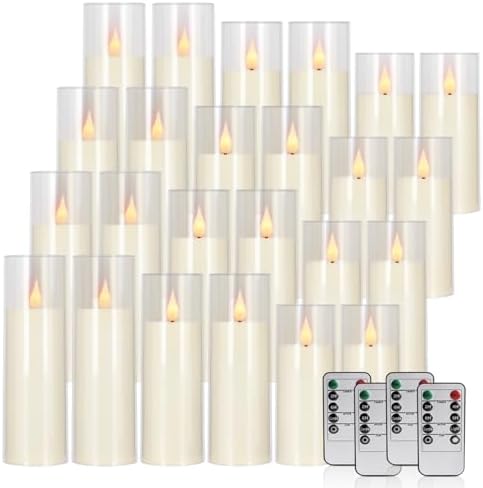 fclayvts 24 Packs of Acrylic LED Candles, Flickering Flameless Candles Battery Operated with Remote Dimmed and Timed, 3D Wick Candles for Home Decor,Wedding,Gift，Parties and Festivals. (3 Size) by fclayvts
