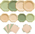 60pcs Sage Green and Nude Disposable Paper Plates & Napkins Set for 20 by OuMuaMua