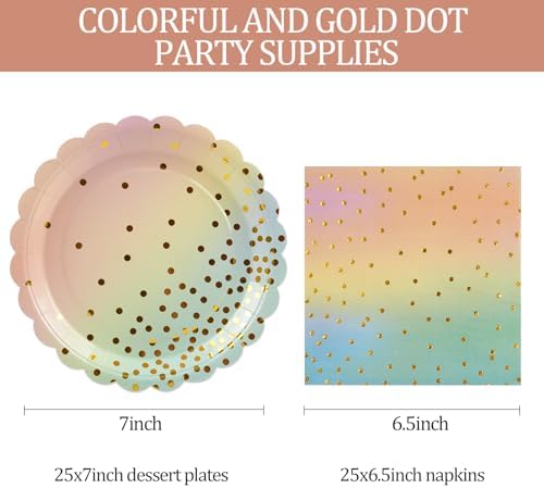 50PCS Colored Paper Plates and Napkins Set - Colourful and Gold Dot Disposable Party Tableware Dinnerware Set Party Supplies Decorations for Birthdays, Baby Shower, Weddings and Holidays - Image 3