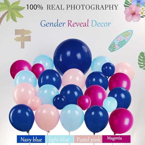 Hot Pink Blue Pink Balloon Garland Kit with Hawaii Ohana theme backdrop plam Hawaii card stickers for Summer Tropical aloha cartoon birthday party gender reveal Baby shower decorations - Image 3