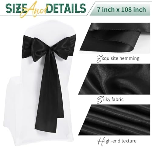120 PCS Black Satin Chair Sashes, 7 x 108 Inch - Image 3