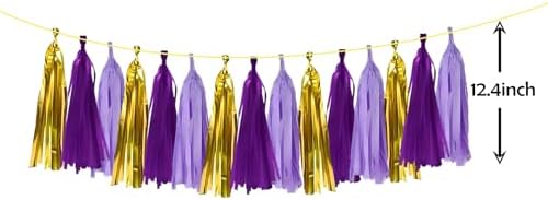 ZOOYOO Shiny Tassel Garland Tissue Paper Tassel Banner Table Decor,DIY Kits for Birthday,Wedding,Bridal Shower,Bachelorette,Graduation,Anniversary,Party Decorations,Pack of 15(Purple Gold) - Image 2