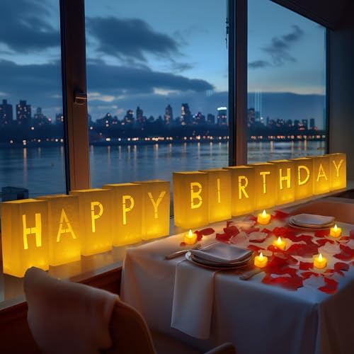 Homemory Happy Birthday Light Up Letters, Luminary Bags with 24 Tea Lights - Image 2