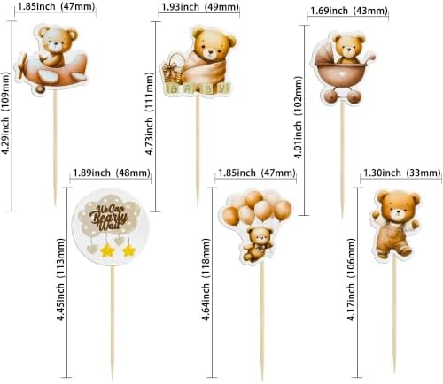 Gyufise 36Pcs Bear Cupcake Toppers Bear Cupcake Picks Baby Carriage Bottle Balloon We can Bearly Wait Cake Decorations for Baby Shower Gender Reveal Kids Birthday Party Supplies Coffee - Image 2