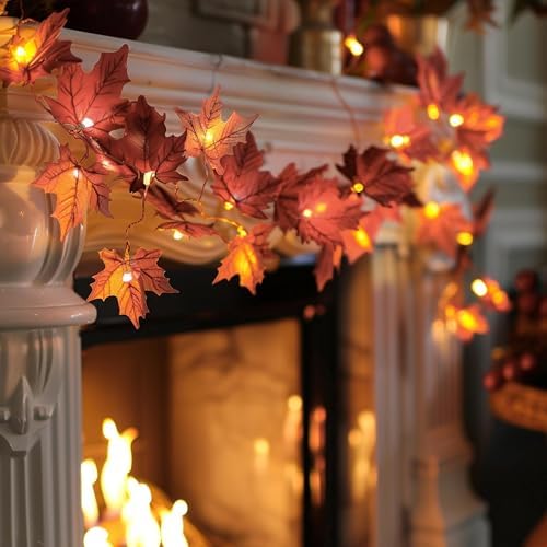 Dazzle Bright 6 Pack Thanksgiving Maple Leaf String Lights, Total 60FT 120 LED Battery Operated Lighted Fall Leaves Garland, Halloween Decorations for Indoor Outdoor Autumn Harvest Decor - Image 6